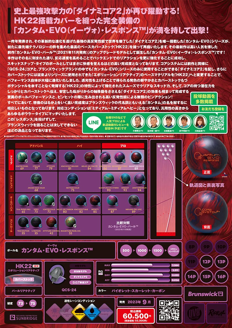 【新品未使用】カンタムEVOレスポンス15ポンド ブランズウィック カンタムEVOレスポンス (PARKLANES PRO SHOP)